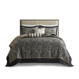 5 Piece Jacquard Bedspread Set with Throw Pillows Black Queen B03597641