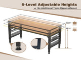 60" Adjustable Height Workbench, Rubber Wood Top Heavy duty Workstation with Power Outlets, over 85826849