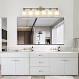 6-Light Golden Bathroom Vanity Light Fixture, Frosted Glass Shades, Modern Wall Mounted Lighting W1340P206703