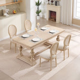 French Country Dining Chairs Set of 2, Upholstered Chairs with Nature Rattan Round Back, Wire W3426P324257