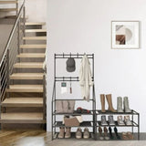 ZUN 5-Tier Shoe Rack Shoe Storage for Entryway,Narrow Shoe Rack,Coat and Shoe Rack with 8 Hooks 89388992