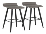 Contemporary Fixed-Height Bar Stool in Black Steel and Grey Faux Leather - Set of 2 B202P222130