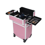 ZUN 4-in-1 Draw-bar Style Interchangeable Aluminum Rolling Makeup Case Pink 73553881