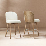 Tomlin Bentwood Upholstered Swivel Counter Stool Set of 2 Off White Boucle B2719P328583