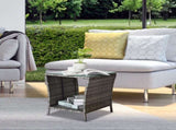 Outdoor Patio Wicker Side Table, Square End Table Bistro Coffee Table with Glass Top Storage Shelf 76160910