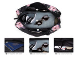Canvas Weekender Bag, Overnight Travel Carry On Duffel with Shoe Pouch and Toiletry Bag-Black Flower 96940472
