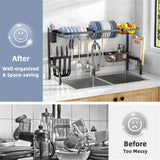2-Tier Over Sink Dish Rack - Extendable Steel, 12 Bowls10 Plates Capacity, Rust-Proof, Suck Caps 40646898