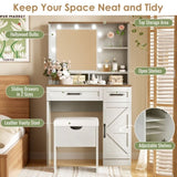 Farmhouse Makeup Vanity Desk with Mirror and Lights, 3 Lighting Modes, Vanity Set with Stool, 45077728