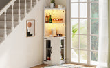 ZUN 67.7" Corner Bar Cabinet with Power Outlet, Farmhouse Wine Bar Cabinet with Adjustable Shelves for WF323408AAK