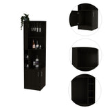 ZUN Syrah Corner Bar Cabinet, Eight Bottle Cubbies, Double Door, Two Open Shelves -Black B070P217879