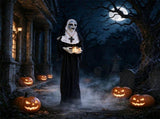 5.3 FT Life Size Halloween Animated Nun Prop with Flickering LED Candle, Freestanding Scary Sister 49120155