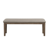 Fabric Upholstered Seat 1pc Bench Wire Brushed Brown Finish Wooden Frame Dining Room Furniture B011104524