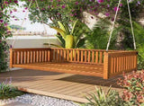 Patio Minimalist Twin Size Garden Swing Bed Wood Porch Swing with Ropes for Backyard, Safe N717P214425D