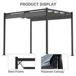 ZUN 10 x 7 FT Outdoor Patio Sun Shade Shelter, Garden Gazebo Pergola with Retractable Canopy Roof, Gray 20640105