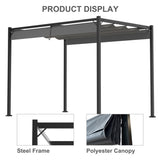 ZUN 10 x 7 FT Outdoor Patio Sun Shade Shelter, Garden Gazebo Pergola with Retractable Canopy Roof, Gray 20640105