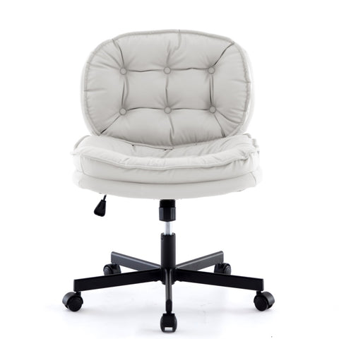 ZUN Armless-Office Desk Chair with Wheels: PU Leather Cross Legged Wide Chair,Comfortable Adjustable 71405818