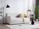 Flora Upholstered Daybed with 2 Drawers, Twin, Ivory Velvet, Ribbed Tufted Backrest, Daybed in B083P156245