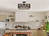 4-Light Square Kitchen Island Lights Ceiling Light Farmhouse Dining Room Light Fixture, Wood and W3596P469831