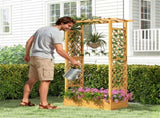 70" Tall Pine Wood Raised Garden Bed with Trellis & Flat Roof, Open-Ended Base Planter for Climbing 88382726