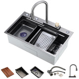 ZUN Kitchen Sink Flying rain Waterfall Kitchen Sink Set 30"x 18" 304 Stainless Steel Sink with Pull Down W1225102390