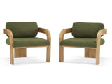2-Pack Dining Chairs with Pillow Back, Green Boucle Fabric, Natural Color Solid Wood Frame N779P298399D