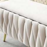 Oval Storage Bench with Gold Legs,Velvet Fabric Upholstered Ottoman Storage Benches for Bedroom End W1117P184677