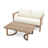 ZUN 2 - Person Outdoor Acacia Wood Patio Seating Group with Cushions and Coffee Table for Porch, Garden, 73169.00BBGE