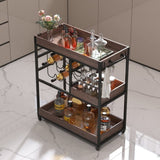 ZUN 3 Tier Industrial Rolling Serving Cart with Lockable Wheels, Wine Rack Cart with Glass Holder for W2557P195401