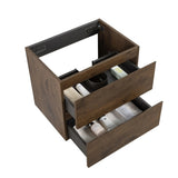 Alice-24W-105,Wall mount cabinet WITHOUT basin,Walnut color,With two drawers, Pre-assembled W1865110047