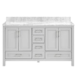 60 in Undermount Double Sinks Bathroom Storage Cabinet with Carrara Natural Marble Top W1059P170420