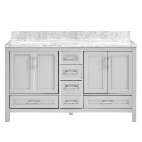 60 in Undermount Double Sinks Bathroom Storage Cabinet with Carrara Natural Marble Top W1059P170420