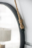 29.5" in On-trend Hanging Round Mirror with Black Framed and with Rope Strap Contemporary Industrial W2078124368