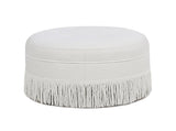 Yolanda 24" Round Upholstered Accent Ottoman, Alabaster Off White Tweed B2719P238167