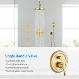 Single-Handle 4-Spray Patterns Bathroom Rain Shower Faucet with Body Jet Handshower in Brushed Gold W1219133589