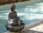 ZUN 24x20.5x34" Dark Gray Buddha Statue Water Fountain, Indoor Outdoor Polyresin Fountain with Light W2078124552