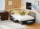 Corner Bed Frame Twin Daybed with Storage Drawers, Metal Platform Bed Frame with LED Light, Black W311P433476