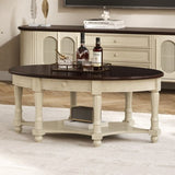 Vintage Oval Coffee Table with Drawer and Storage Shelf, Antique Cocktail Table in 45", French N735P277388K