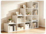 White Stepped 10-Cube Open Bookshelf 4-Tier Engineered Wood Storage Display Rack with Anti-Tipping 21730889