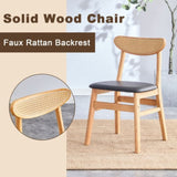 Cozy Natural Wood Color Rubberwood Dining Chair Set - 2 Pieces, Solid Wood and Rattan-Style Design, W1512P355738
