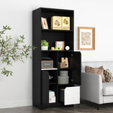 ZUN Multifunctional Open Storage Space Bookcase with Doors and Drawer, Black & White, Modern Style W409P171389