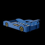 ZUN Wooden Race Car Bed,Car-Shaped Platform Twin Bed with Wheels For Teens,Blue & Yellow WF310553AAC