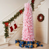7.5 FT Snow Flocked Hinged Tree, Artificial Pencil Tree, Unlit Artificial 49062779