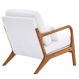 ZUN Oak Armrest Oak Upholstered Teddy Velvet Single Lounge Chair Indoor Lounge Chair Off-White 86558751