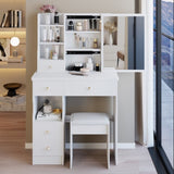 29.2" Small Size Left Drawer Desktop Vanity Table Cushioned Stool, Extra Large Right sliding W3258P291631