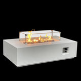 ZUN 52 Inch Outdoor Concrete Propane gas rectangle Fire Pit table in Antique white color W2620P182372