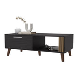 ZUN Govan Coffee Table with a Door, Conical Legs, and Open Storage, Wengue B128P263709