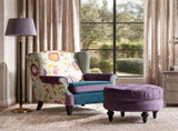 Anya Boho Chic Wingback Accent Arm Chair, Floral & Leopard, Blue-Teal & Purple Velvet B2719P238251