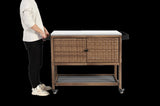 Outdoor Wicker Bar Cart, Patio Wine Serving Cart w/Wheels, Rolling Rattan Beverage Bar Counter Table 71094004