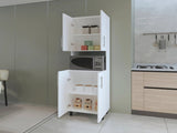 White Double Cabinet Kitchen Pantry with Open Storage B062P290273
