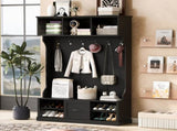 U-Can 57'' Hall Tree with 6 Hooks, Coat Hanger, Entryway Bench, 3-in-1 Design, A Spacious Drawer for N724P264673B